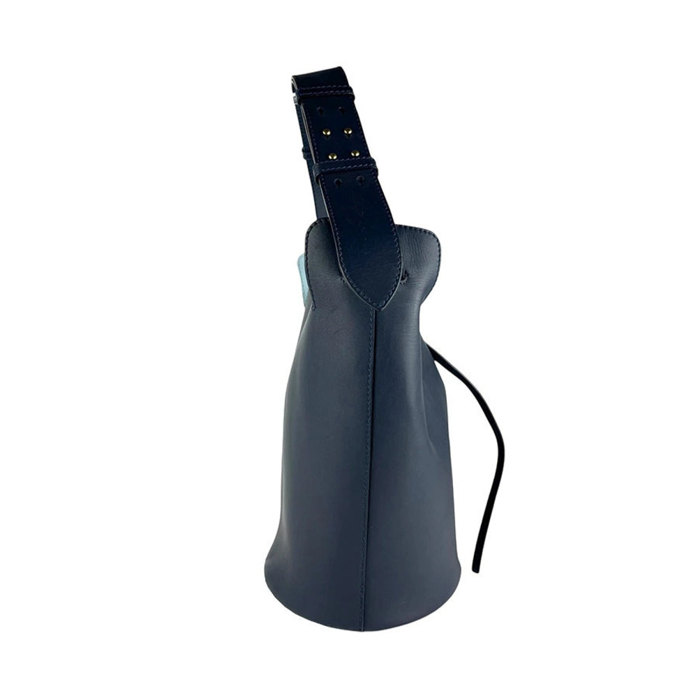 Burberry Gold Shoulder Blue Navy Leather Bag Gold Blue